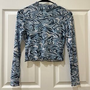 Mesh Blue Swirl Long Sleeve Top